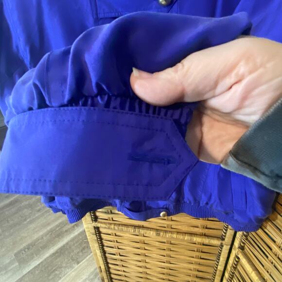 Vintage Hunt Club 100% Silk Jacket XL Cobalt Purple Gold Button 80s Bomber - Picture 5 of 9